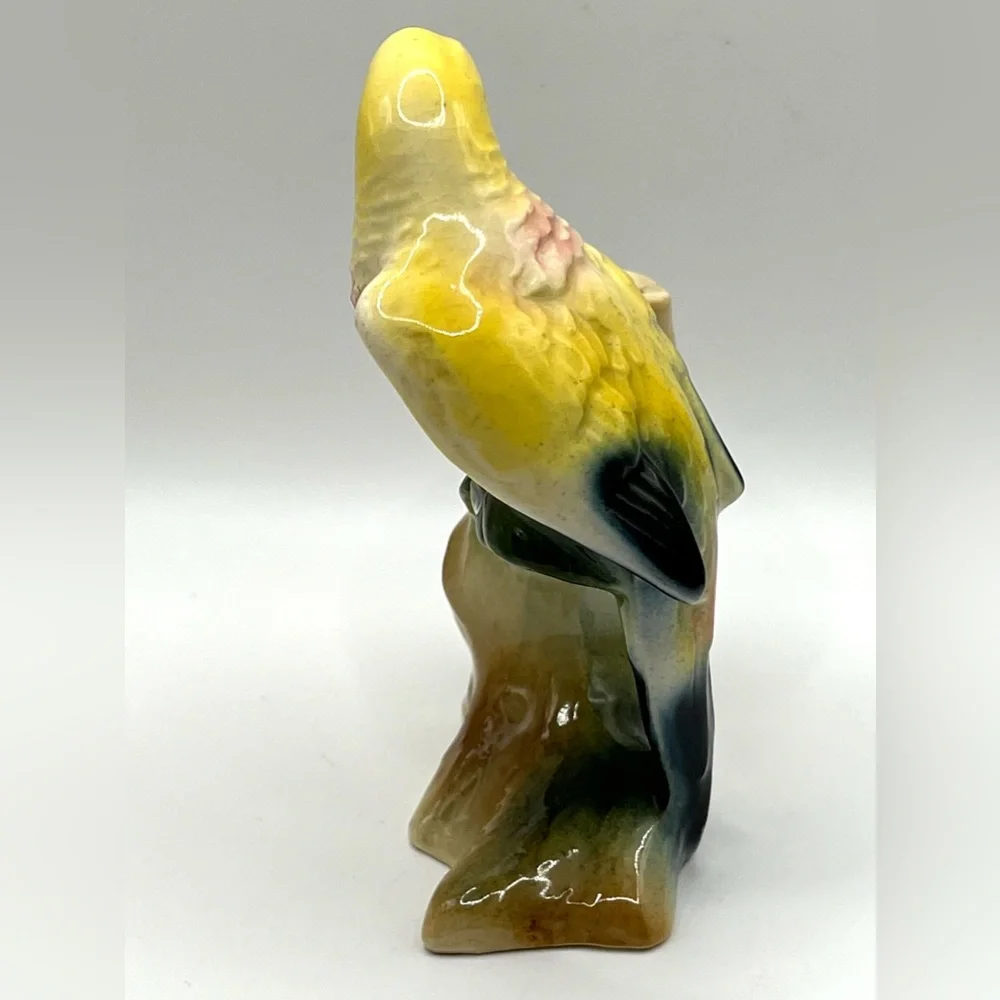 Vintage Royal Copley Yellow Parrot Bird on Tree Brunch Ceramic Vase Figurine 5